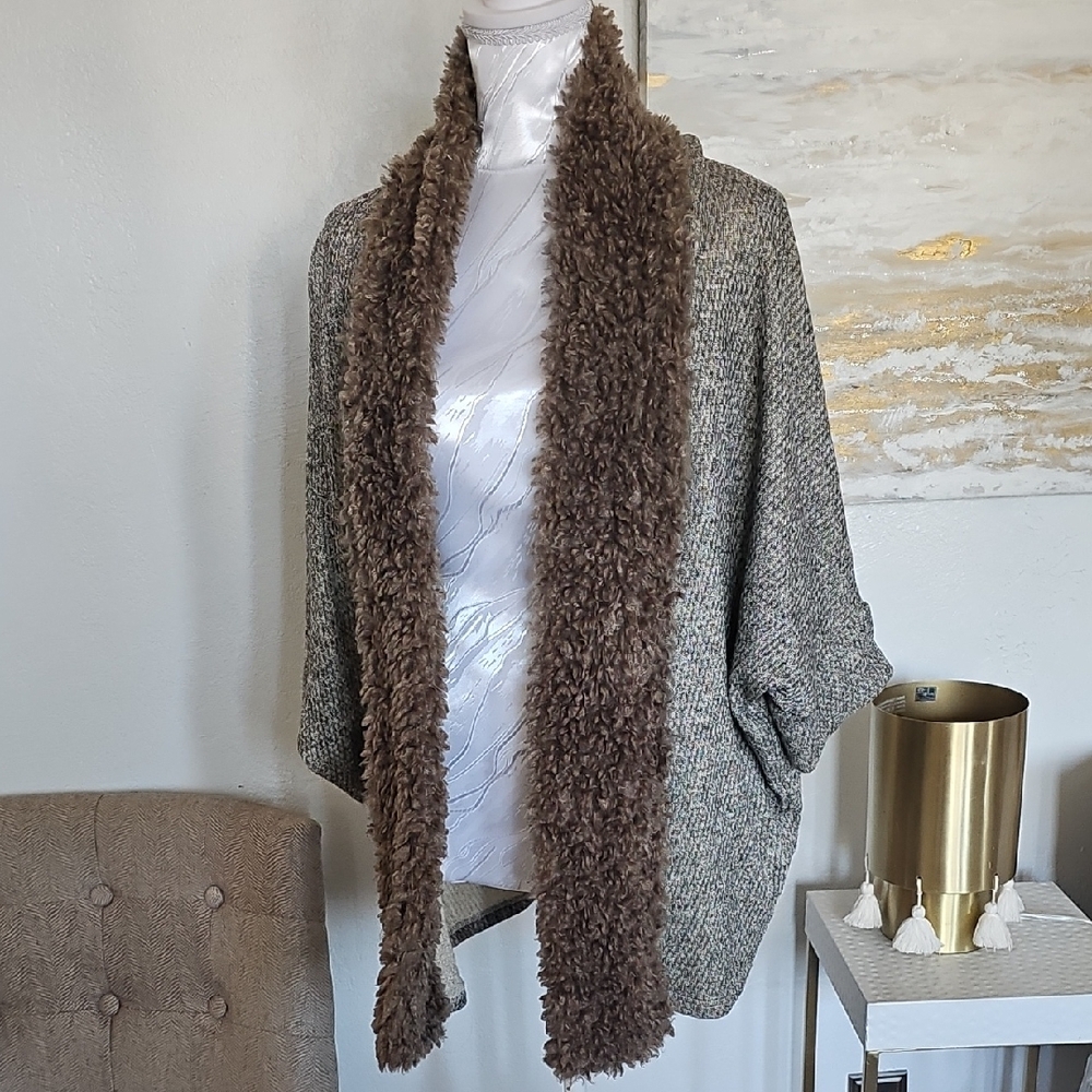 Karlie Brown Faux Fur Trim Cardigan